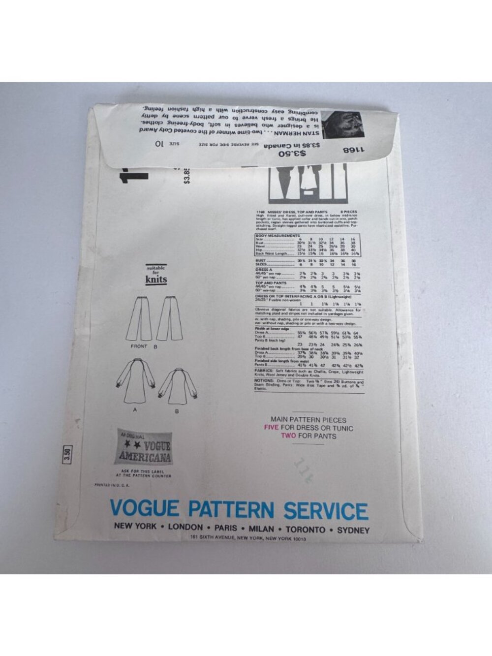 Vogue Sewing Pattern 1168 Stan Herman Dress Pants 10  American Designer UC Easy - Picture 13 of 14